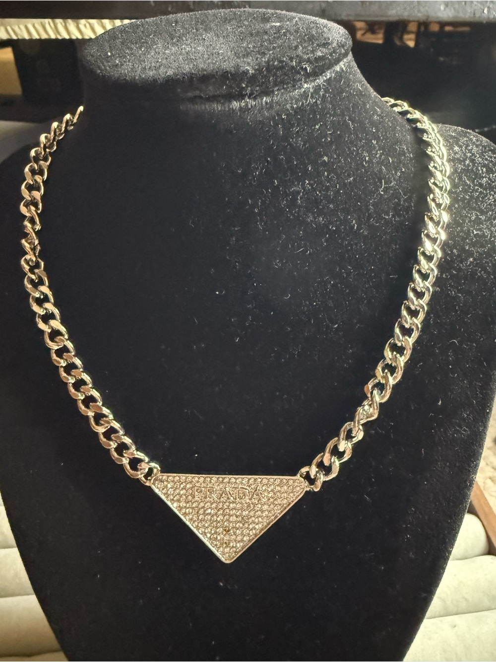 Fashion Jewelry Gold Pave Triangle Link Necklace